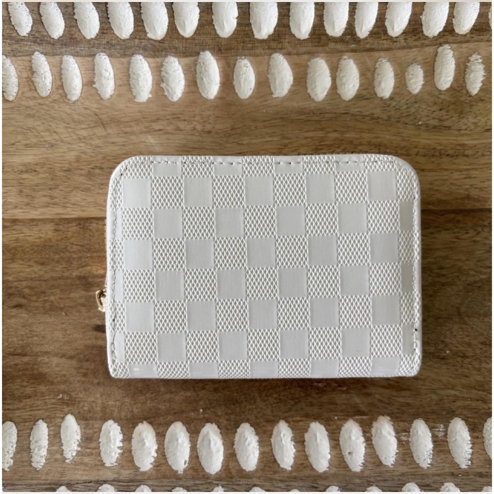 White Accordion Wallet Zipper Card Holder Organizer Multiple Compartments